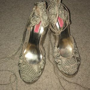 Betsey Johnson Wedges with Ankle Ties Size 10
